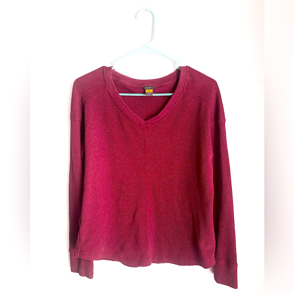 Eddie Bauer Womens V-neck Long Sleeve Wine Red Top